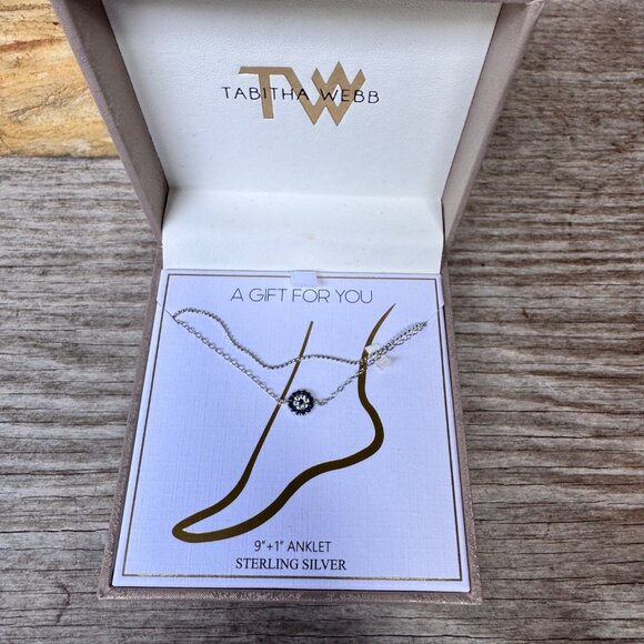 Tabitha Webb 925 Sterling Silver Layered Pave CZ Evil Eye Disc Anklet Adjustable - Picture 4 of 7